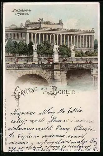 Lithographie Berlin, Schlossbrücke und Museum