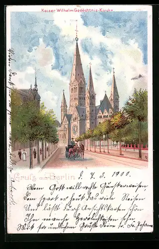 Lithographie Berlin-Charlottenburg, Kaiser Wilhelm Gedächtnis-Kirche
