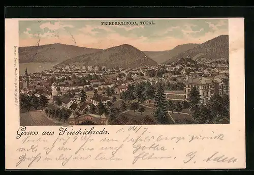 Lithographie Friedrichroda, Totalansicht mit Umland