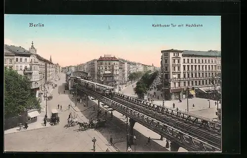 AK Berlin-Kreuzberg, Kottbuser Tor mit Hochbahn, Pferdebahn