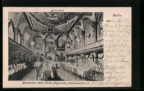AK Berlin, Gasthaus Deutscher Hof, Apollo-Saal, Luckauerstrasse 15