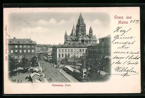 AK Mainz, Gutenberg-Platz aus der Vogelschau