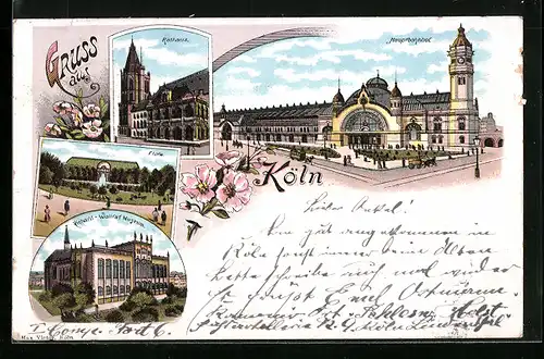 Lithographie Köln, Hauptbahnhof, Flora, Richard-Wallraf-Museum
