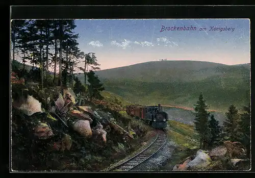 AK Brocken / Harz, Brockenbahn am Königsberg, Bergbahn