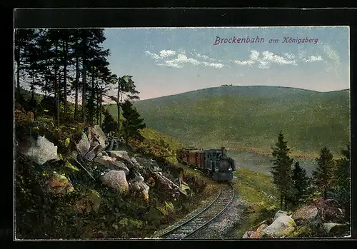AK Brocken / Harz, Brockenbahn am Königsberg, Bergbahn