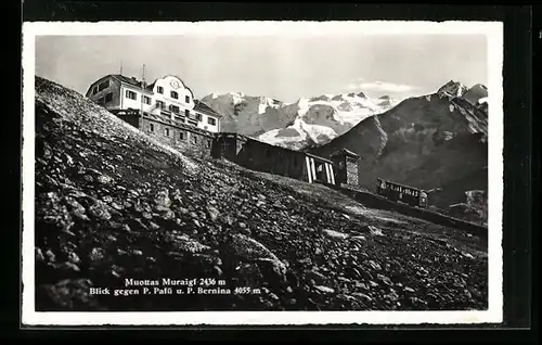 AK Muottas Muraigl, Bergbahn mit Blick gegen P. Palü u. P. Bernina