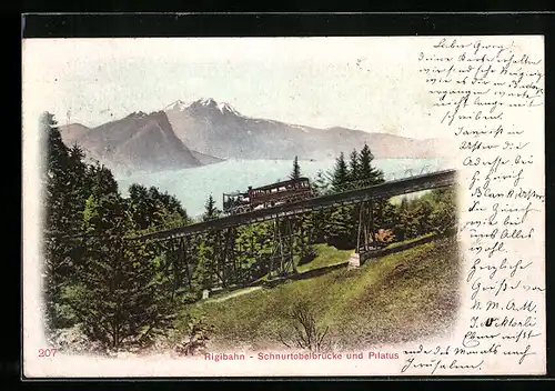 AK Rigibahn auf der Schnurtobelbrücke mit Blick auf Pilatus