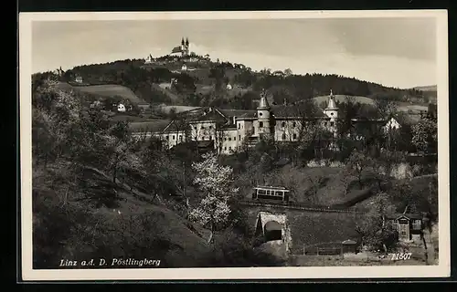 AK Linz a. d. D., Pöstlingberg mit Bergbahn