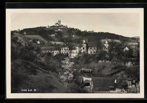 AK Linz a. d. D., Pöstlingberg mit Bergbahn