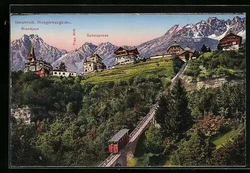 AK Innsbruck, Blick auf die Hungerburgbahn und Sattelspitzen