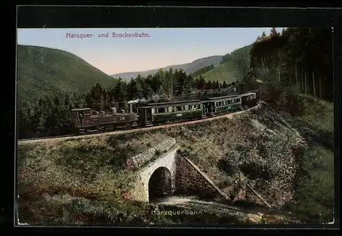 AK Blick auf die Harzquer- und Brockenbahn