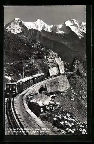 AK Schynige Platte, Bergbahn mit Eiger, Mönch und Jungfrau