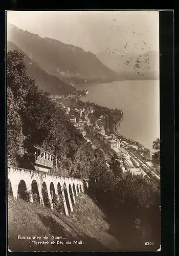 AK Territet-Glion, Funiculaire de Glion, Territet et Dents du Midi, Bergbahn