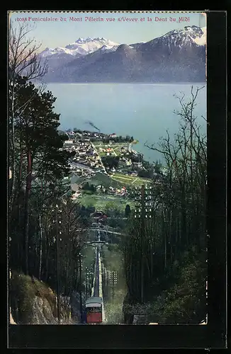 AK Vevey, Funiculaire du Mont Pélerin et la Dent du Midi, Bergbahn