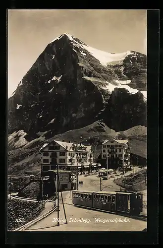 AK Kleine Scheidegg, Wengeralpbahn mit Hotel Kleine Scheidegg