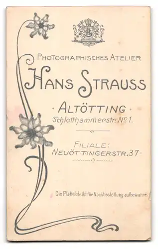 Fotografie Hans Strauss, Altötting, Schlotthammerstr. 1, Neuöttingerst. 37, Bürgerlicher Herr mit Schnauzbart