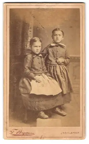 Fotografie F. Bergmann, Ingolstadt, Theresienstr. 329, Zwei Schwestern in dunklen Kleidern