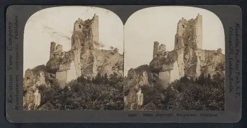 Stereo-Fotografie Keystone View Co., Meadvill / PA, Ansicht Königswinter, Blick nach der Ruine des Schloss Drachenfels