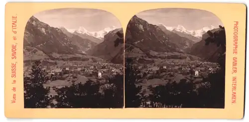 Stereo-Fotografie Gabler, Interlaken, Ansicht Wilderswil, Blick nach dem Ort mit Alpenpanorama