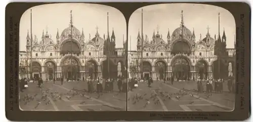 Stereo-Fotografie H. C. White Co., Chicago, Ansicht Venedig, The beautiful Church of San Marco