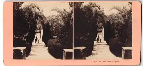 Stereo-Fotografie B. W. Kilburn, Littleton N.H., Ansicht Sevilla, im Park des Alcázar, Königspalast