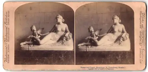 Stereo-Fotografie Underwood & Underwood, New York, Ansicht St. Petersburg, Statue der Venus und Cupido, Eremitage