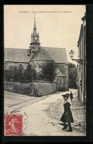 AK Mayenne, Eglise St-Martin et Rue de la Croix-Melleray