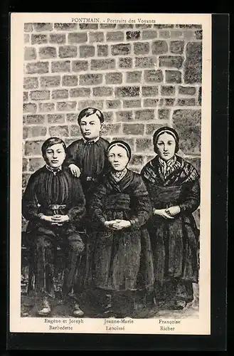 AK Pontmain, Portraits des Voyants, Eugène et Joseph Barbedette, Jeanne-Marie Leboissé, Francoise Richer