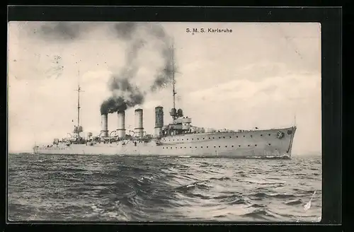 AK Kriegsschiff SMS Karlsruhe in Fahrt