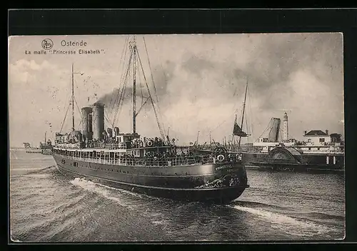 AK Ostende, Passagierschiff Princesse Elisabeth verlässt den Hafen