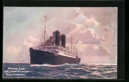 Künstler-AK Passagierschiff T.S.S. California auf hoher See
