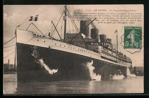 AK Le Havre, Passagierschiff France vor Anker liegend