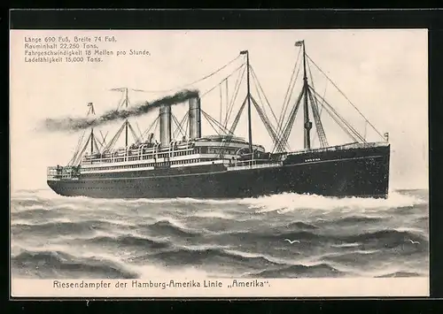 AK Riesendampfer der Hamburg-Amerika Linie Amerika