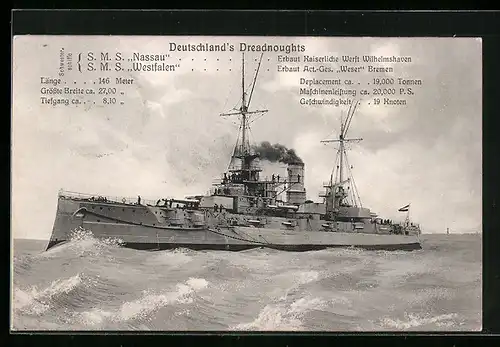 AK Deutschland`s Dreadnoughts SMS Nassau, Westfalen