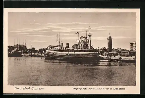 AK Cuxhaven, Vergnügungsdampfer Jan Molsen im Alten Hafen