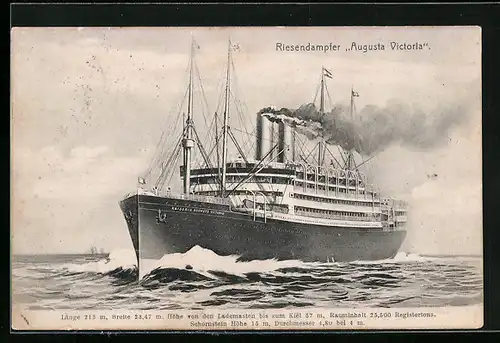 AK Hamburg, Passagierschiff Riesendampfer Kaiserin Auguste Victoria