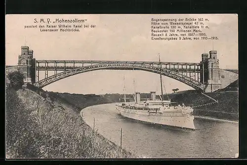 AK Hochbrücke bei Levensau, SMY Hohenzollern