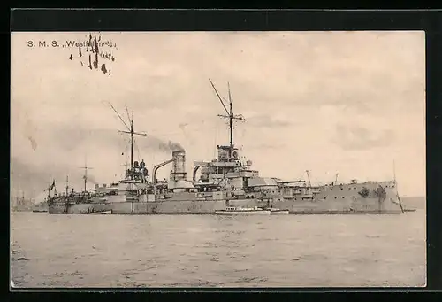 AK Kriegsschiff SMS Westfalen am Liegeplatz