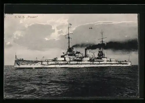 AK Kriegsschiff SMS Posen auf Fahrt