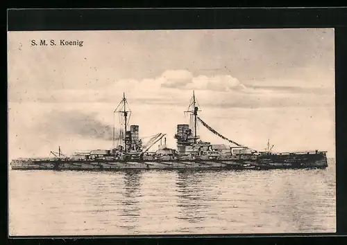 AK Kriegsschiff SMS Koenig bei stiller See