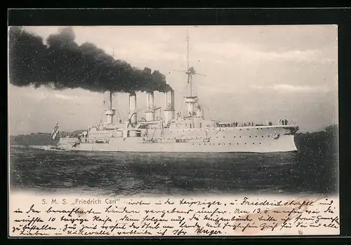 AK Kriegsschiff S.M.S. Friedrich Carl unter Volldampf