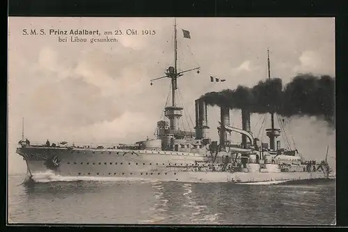 AK Kriegsschiff SMS Prinz Adalbert, 1915 bei Libau gesunken