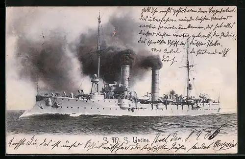 AK Kriegsschiff SMS Undine unter Volldampf