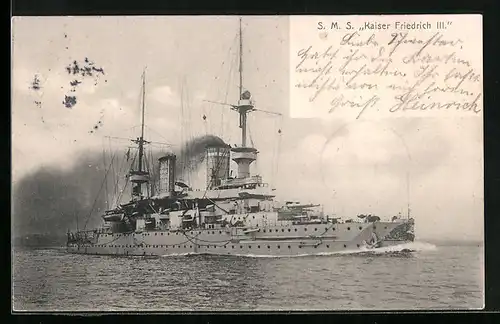 AK Kriegsschiff SMS Kaiser Friedrich III. auf Fahrt