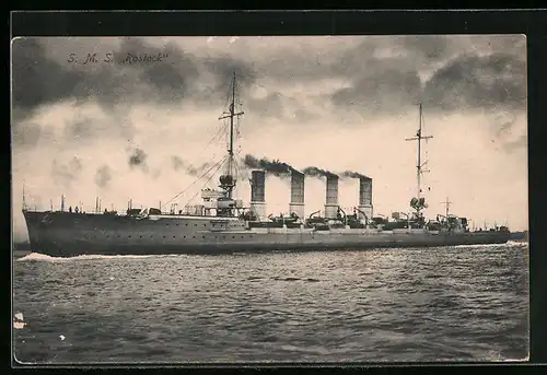 AK Kriegsschiff SMS Rostock in Fahrt