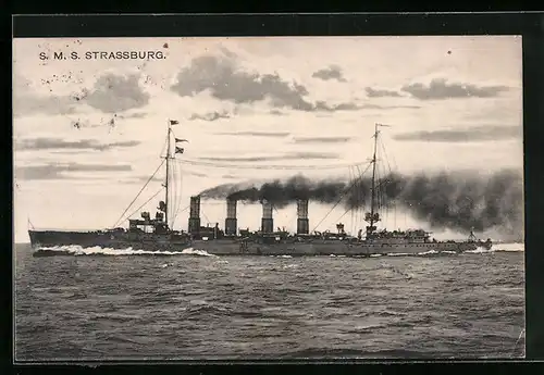 AK Kriegsschiff SMS Strassburg auf See