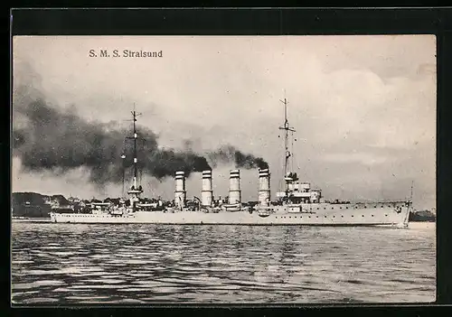 AK Kriegsschiff SMS Stralsund verlässt den Hafen