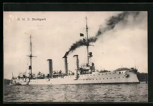 AK Kriegsschiff S.M.S. Stuttgart in Küstennähe