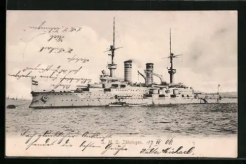 AK Kriegsschiff SMS Zähringen am Liegeplatz