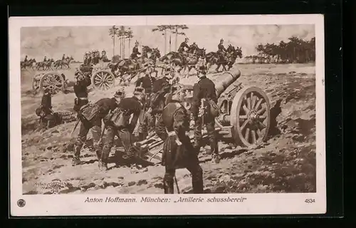 Künstler-AK Anton Hoffmann - München: Artillerie schussbereit, Soldaten auf dem Felde